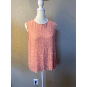 Talbots Pink Orange Salmon Sequined Sleeveless Silk Blouse Size 12 Petite
